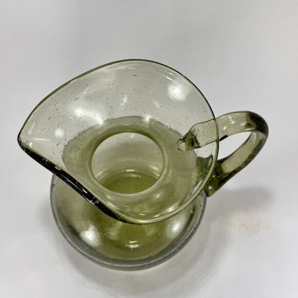 Jamestown Glasshouse VA Hand Blown Green Glass Pitcher Heart Spout USA 40oz - Picture 12 of 16